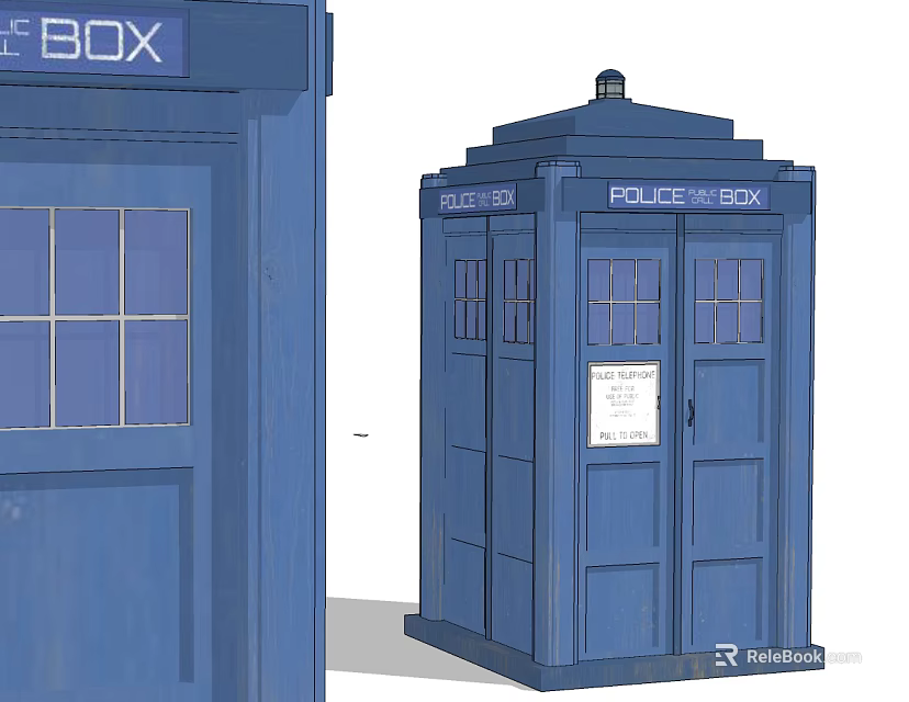 Traditional Blue Police Box Public Facility With Wooden Doors And Glass Windows 3d model 