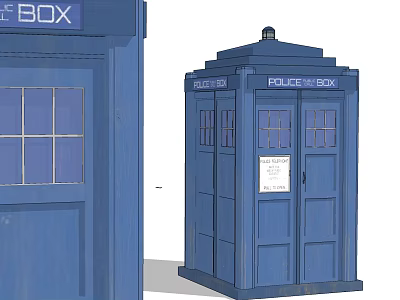 Traditional Blue Police Box Public Facility With Wooden Doors And Glass Windows 3d model