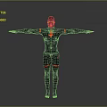 Full Body Black Humanoid Figure With Red Accent Lines Standing Arms Outstretched On Gray Background
