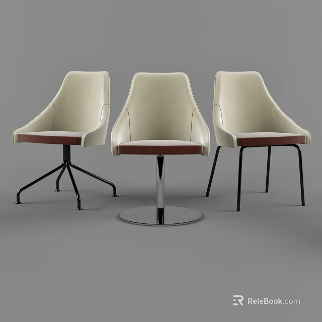 Modern Leisure Chairs With Beige Upholstery Brown Seat Trim And Metal Bases 3d model 