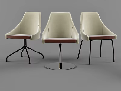 Modern Leisure Chairs With Beige Upholstery Brown Seat Trim And Metal Bases 3d model