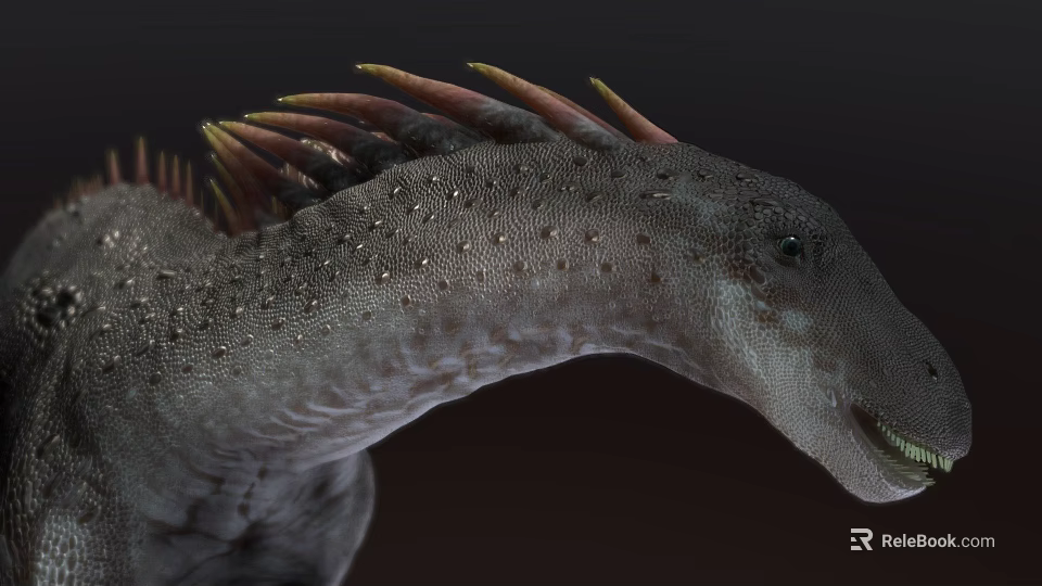 Game and Movie Dinosaur Character with Scaly Skin Spiked Back and Detailed Head 3d model 