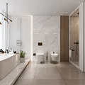 Modern Bathroom Interior Design With Marble Walls Double Vanities Bathtub And Chandeliers