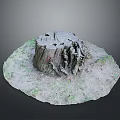Wooden Tree Stump With Stone Base And Natural Moss Covered Ground