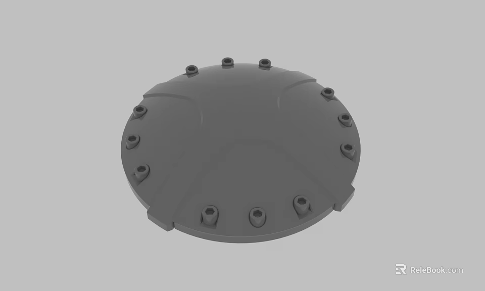 Gray Circular Mechanical Cover With Multiple Screw Holes And Durable Design 3d model 
