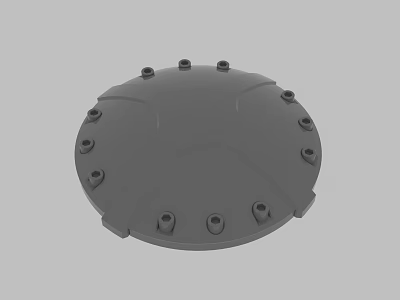 Gray Circular Mechanical Cover With Multiple Screw Holes And Durable Design 3d model