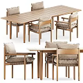 Light Wooden Dining Chair With Beige Fabric Cushion And Woven Seat For Table Set