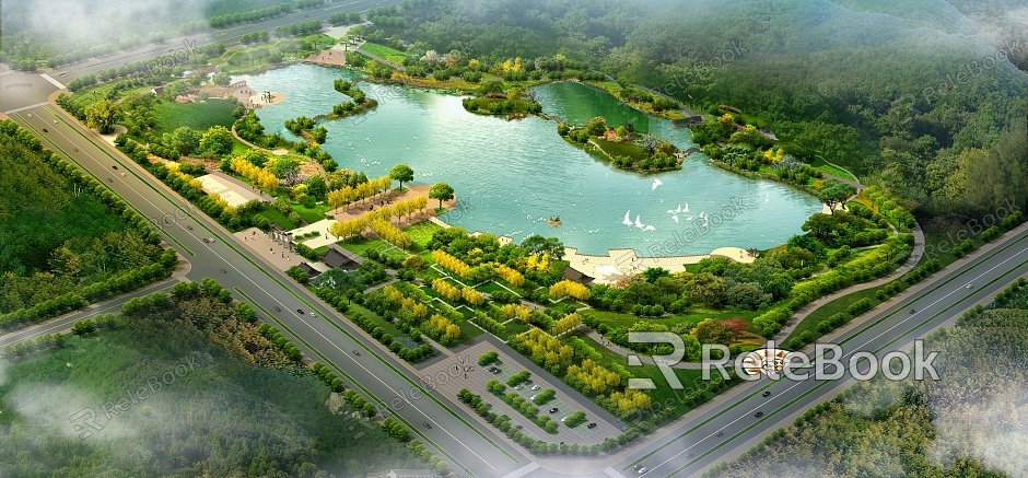 Modern Park Waterfront Park Landscape model