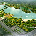 Tranquil Waterfront Landscape With Lake Islands Greenery Roads Parking Lots And Swans