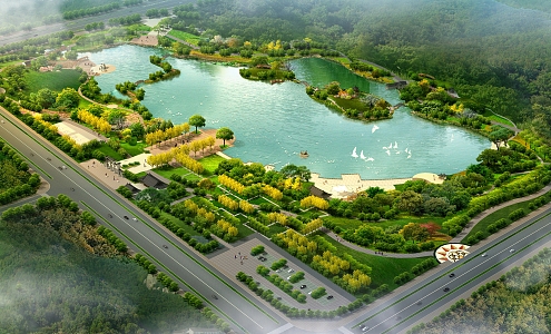 Modern Park Waterfront Park Landscape 3d model