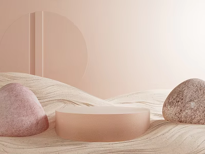 Modern Commercial Equipment Display Stand With Wavy Sandy Surface And Stones On Light Pink Background 3d model