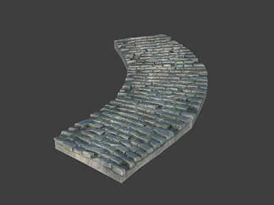Curved Outdoor Gray Stone Brick Pavement With Detailed Textured Surface 3d model