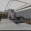 Modern Conference Room Interior With Neatly Arranged Blue Chairs Ceiling Light Strips And Marble Columns