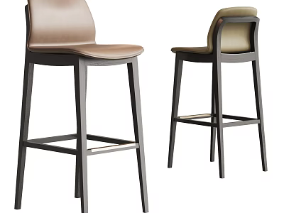Modern Leather Bar Stools With Dark Sleek Legs And Ergonomic Backrest Design 3d model
