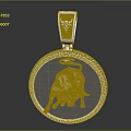Silver Round Pendant Jewelry With Bull Design And Encrusted Edges