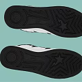 Black and White Star Pattern Glossy Leather Sneakers With White Laces And White Sole