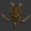 Lifelike Turtle Sculpture With Textured Brown And Orange Shell Design 3d model