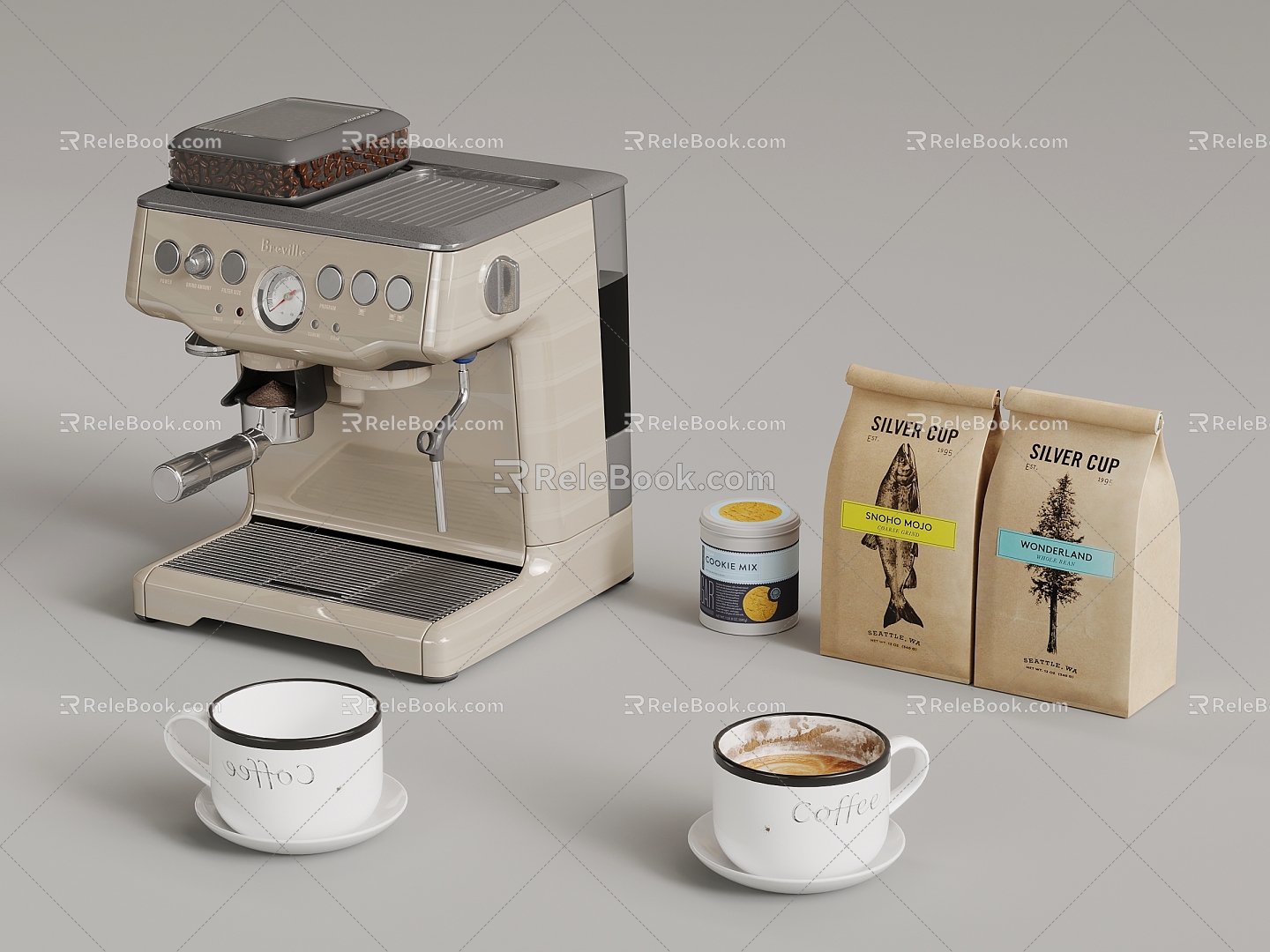 Coffee machine Coffee cup Coffee beans 3d model