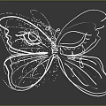 White Line Butterfly Design With Particle Effect On Gray Background And Reflection
