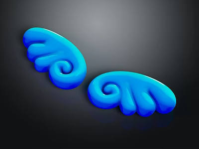 Two Blue Glossy Abstract Character Creature Shapes With Spiral Wave Design On Dark Background 3d model
