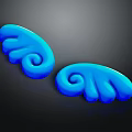 Two Blue Glossy Abstract Character Creature Shapes With Spiral Wave Design On Dark Background