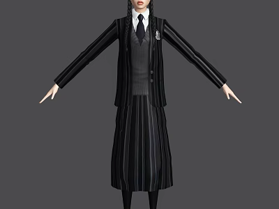 Game Movie Character in Black Striped Outfit with Long Coat Vest Tie Double Ponytail 3d model