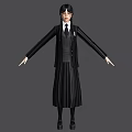 Game Movie Character in Black Striped Outfit with Long Coat Vest Tie Double Ponytail