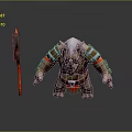 Armored Rhino Warrior Fantasy Game Character With Spiked Axe And Leather Armor Red Accents