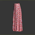Elegant Women's Red Long Skirt With White Floral Pattern For Summer Wear