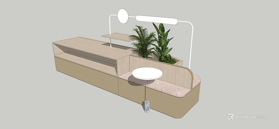 Public Chair Modern Design With Plants Small Table And Lighting 3d model