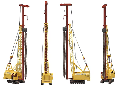 Industrial Crawler Mounted Pile Driving Equipment With Drill Rods And Hydraulic Systems 3d model