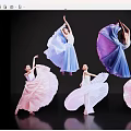 Women Dancing Gracefully with Flowing Colorful Dresses Against Black Background