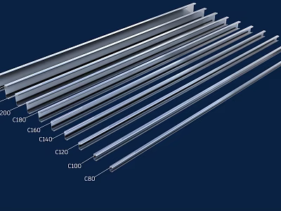 Various Sizes Steel Channels As Building Construction Structural Components 3d model