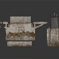 Old Weathered Concrete Structural Components With Broken Edges And Metal Top
