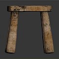 Rustic Wooden Stool Featuring Natural Grain Texture And Four Sturdy Legs 3d model