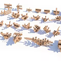 Wooden Architectural Components With Mortise And Tenon Joints Various Shapes And Traditional Craftsmanship