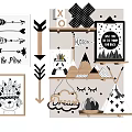 Decorative Wall Cabinets With Arrow Prints Panda Design Geometric Shapes And Cloud Decor