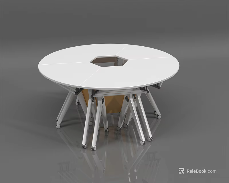 Modern Round White Table With Hexagonal Center Hole And Multiple Legs Design 3d model 