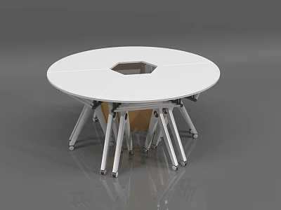 Modern Round White Table With Hexagonal Center Hole And Multiple Legs Design 3d model
