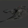 Futuristic Mechanical Winged Spaceship Design With Metal Structure And Red Green Details