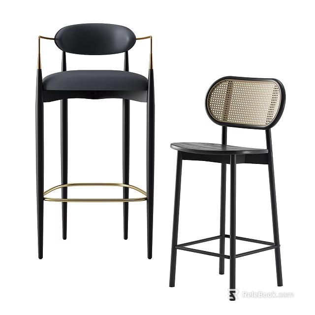 Modern Black Bar Stools With Metal Frame And Unique Backrest Designs 3d model 