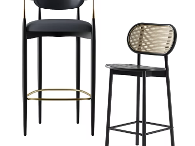 Modern Black Bar Stools With Metal Frame And Unique Backrest Designs 3d model