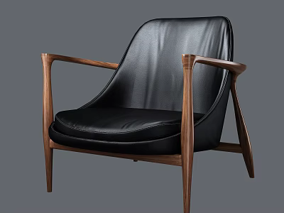 Sleek Modern Single Sofa With Black Leather Upholstery And Walnut Wood Arms 3d model