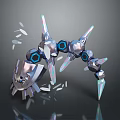 Futuristic Mechanical Game Movie Character With Silver Metallic Structure Blue Hexagonal Elements Spikes And Fragments