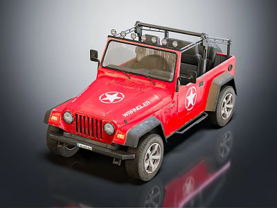 Red Open Top Toy Off Road Vehicle With White Star Logo And Roof Lights 3d model