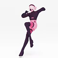 Game Female Character Wearing Black Top Pink Skirt With Headphones High Heels Dynamic Pose