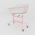 Pink Baby Bassinet With Transparent Mesh Sides White Mattress And Bottom Storage Basket On Wheels