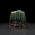 Securely Packed Crate Covered With Green Cloth On Wooden Pallet 3d model