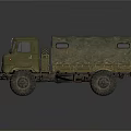 Military Green Cargo Truck With Canvas Covered Bed And Large Tires