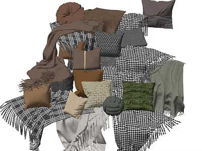 Stylish Bed Runner With Various Colors Different Materials And Decorative Pillows Blankets 3d model